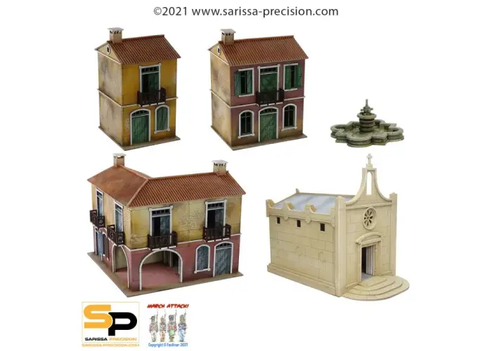 Mediterranean Town Set with Pitched Roofs