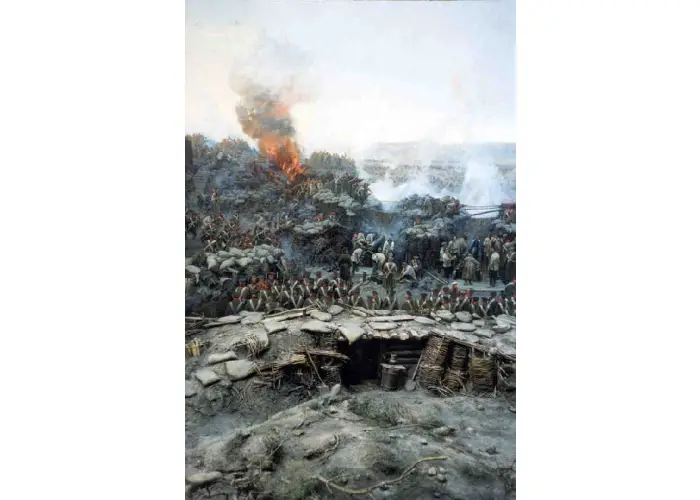 Russian Grenadiers in Helmets Firing.